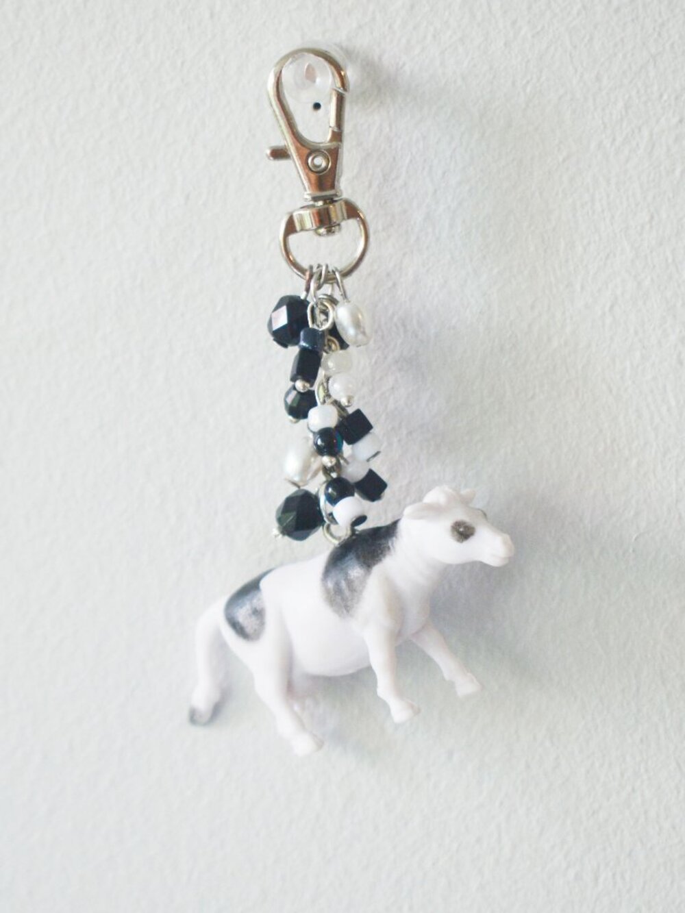 🧡 Handmade Black and White Cow Toy Beaded Keychain